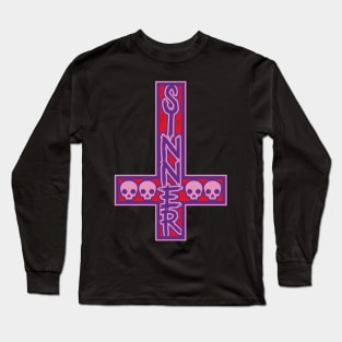 Sinner On Inverted Cross Pink And Purple Long Sleeve T-Shirt